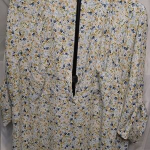 Torrid Floral Blouse - Blue and Yellow